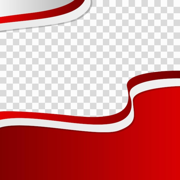 Elegante bandeira ondulada vermelha e branca com fundo transparente