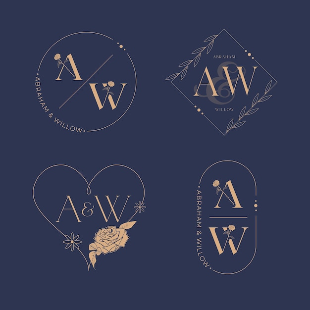 Vetor elegante conjunto de monogramas de casamento letras a e w