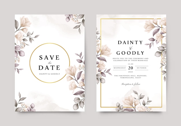 Elegante convite de casamento em moldura floral de ouro