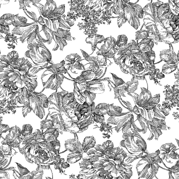 Vetor elegante desenho floral preto e branco para têxteis