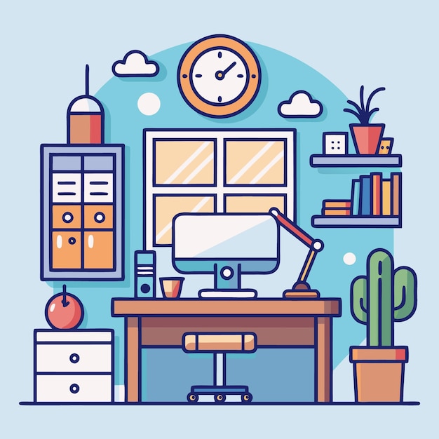 Elegante design de interiores de escritório em casa Sala de estudo clássica com estantes e secretária