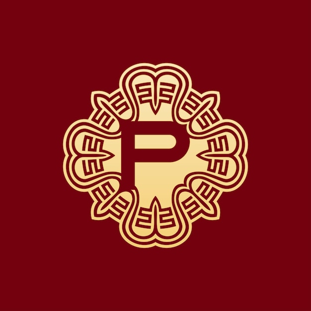 Elegante e exclusivo letra inicial p ornamento oriental logotipo do emblema do alfabeto