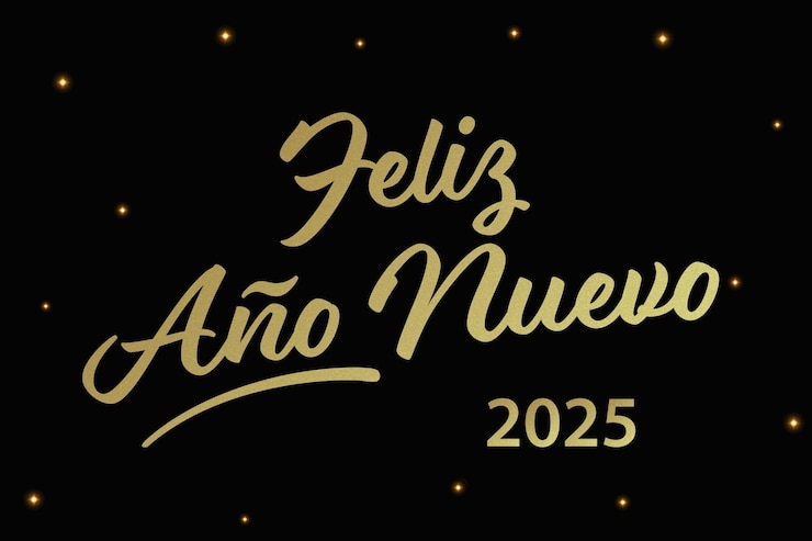 Vetor elegante feliz ano novo 2025 design de texto de ouro em espanhol