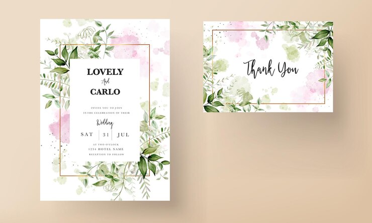 elegante folhas aquarela convite de casamento com respingos de fundo aquarela