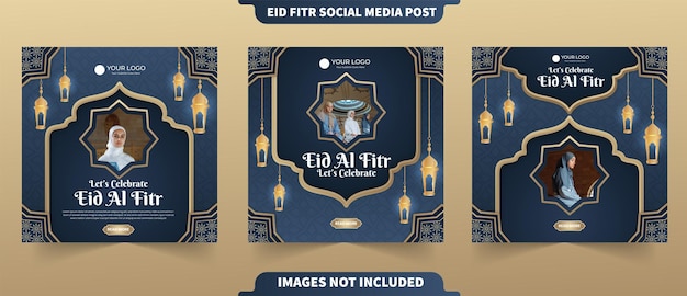 Elegante gradiente eid al fitr mubarak e design de fundo islâmico para modelo de banner de postagem quadrada de mídia social