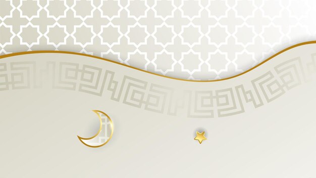 Elegante lanterna dourada árabe ouro branco fundo de design islâmico Fundo de banner universal ramadan kareem com mesquita de padrão islâmico de lua de lanterna e elementos islâmicos abstratos de luxo