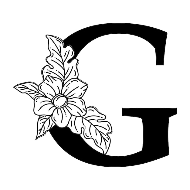 Vetor elegante letra g com decoração criativa de logotipo floral de grinalda