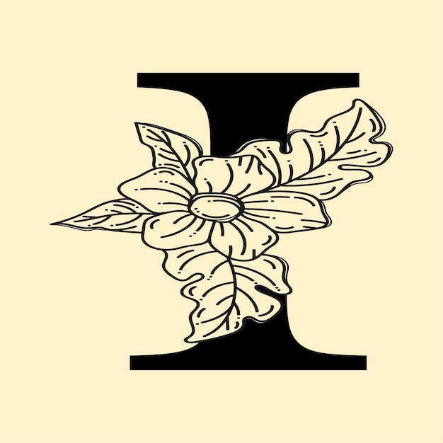 Elegante letra i com o logotipo floral da grinalda decorativo