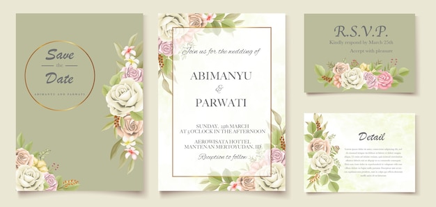 Elegante lindo floral macio e folhas de convite de casamento