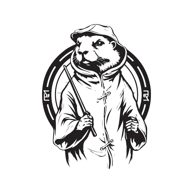 Vetor elegante lontra logotipo vintage conceito de arte de linha preto e branco cor ilustração desenhada à mão