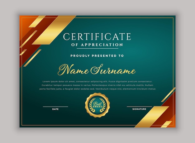 Elegante modelo de certificado de diploma azul e dourado com lote dourado