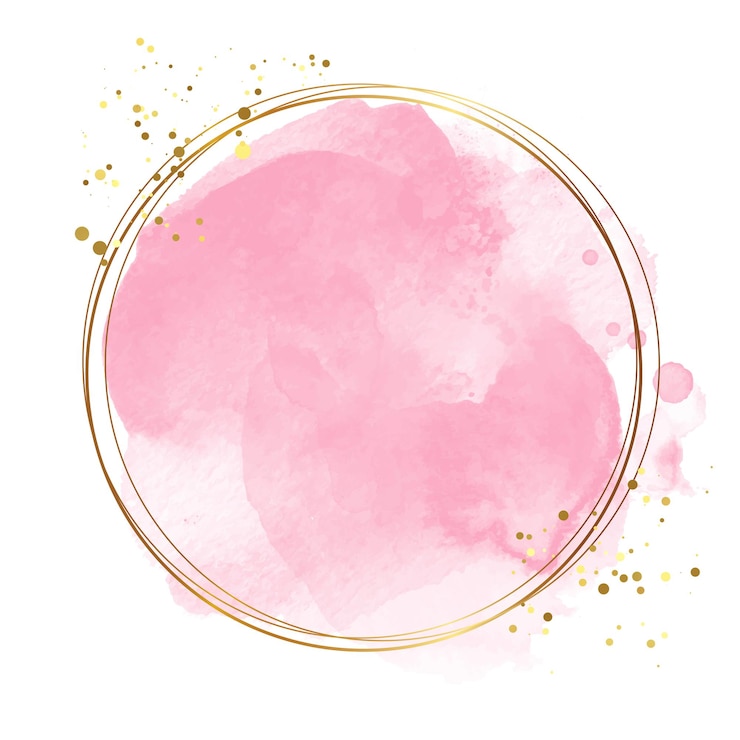 Vetor elegante moldura dourada com respingos de aquarela rosa