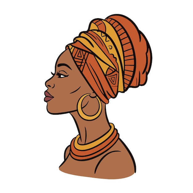 Elegante mulher africana com chapéu e jóias de ouro