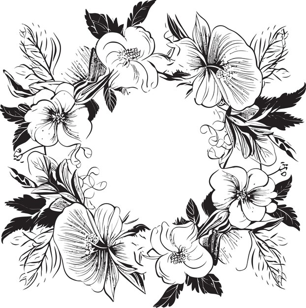 Vetor elegante noir blossom frame vector emblem enchanted ebony floral border design icônico