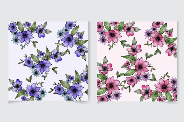 Elegante padrão sem costura floral aquarela com lindas flores e folhas desenhadas à mão