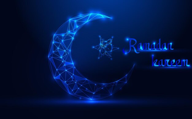 Elegante Ramadan Kareem Mubarak Fundo com caligrafia árabe Design de crescente e lanterna
