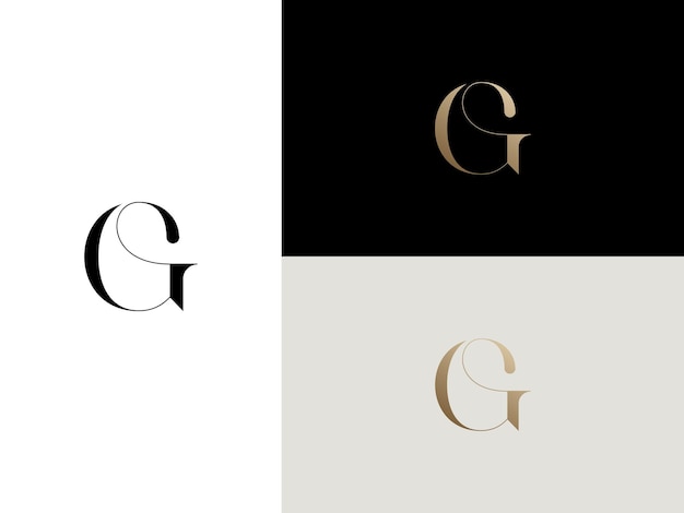 Vetor elegante, simples, minimalista e de luxo, fonte serif, letra g do alfabeto, design de logotipo