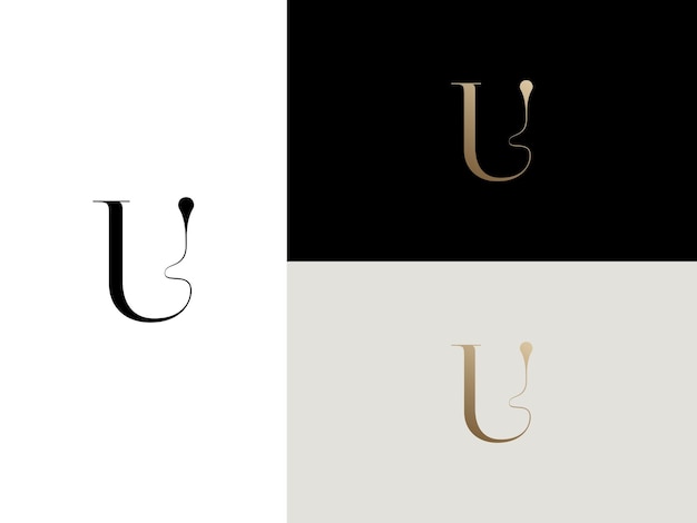 Elegante, simples, minimalista e luxuosa fonte serif, letra do alfabeto u, design de logotipo