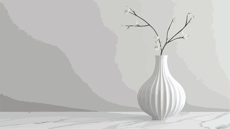 Vetor elegante vaso de cerâmica vazio em mesa de mármore branco conceito de decoração de design interior