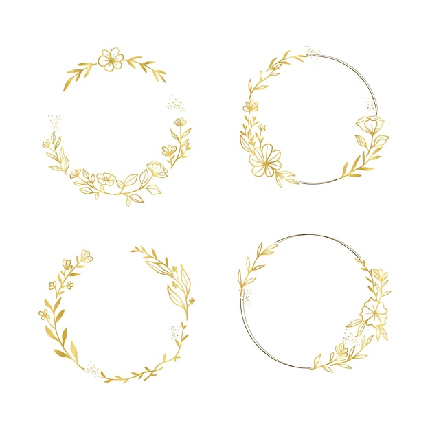 Elegantes coroas de flores douradas para convites de casamento e desenhos decorativos