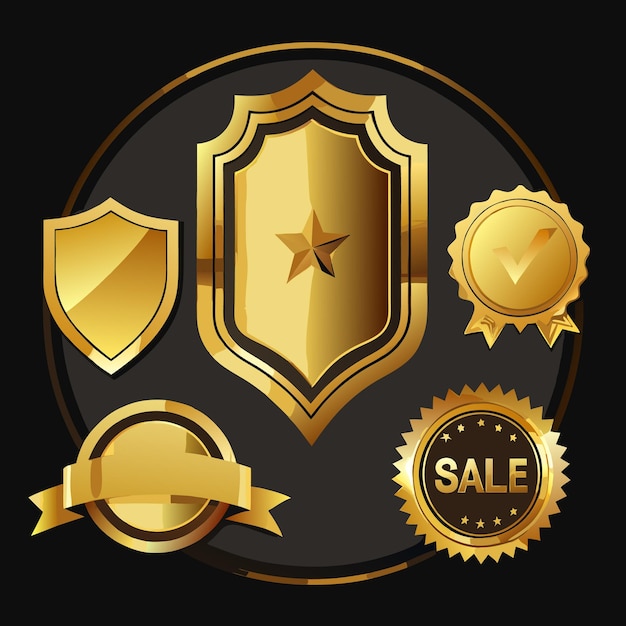 Elegantes Insígnias e Emblemas de Ouro Colecção Vector Premium