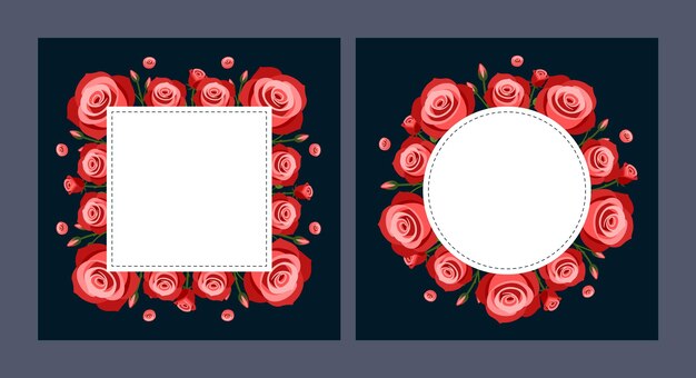 Elegantes molduras florais de rosas vermelhas para convites de casamento bordas românticas e desenhos de cartões de saudação