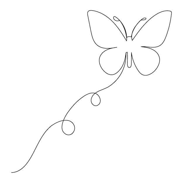 Vetor element de desenho contínuo de borboleta isolado em fundo branco e arte de linha única