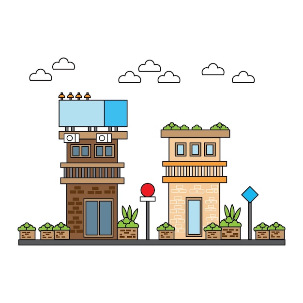 Element Design Cartoon Paisagem Edifício Urbano