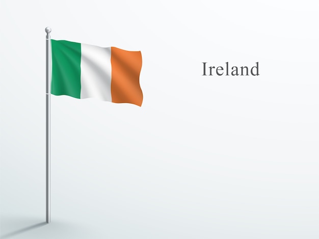 Elemento 3d da bandeira da Irlanda acenando no mastro de aço