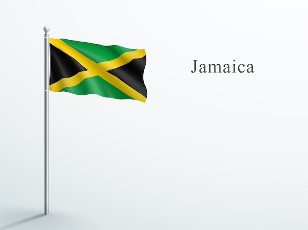 Vetor elemento 3d da bandeira da jamaica acenando no mastro de aço