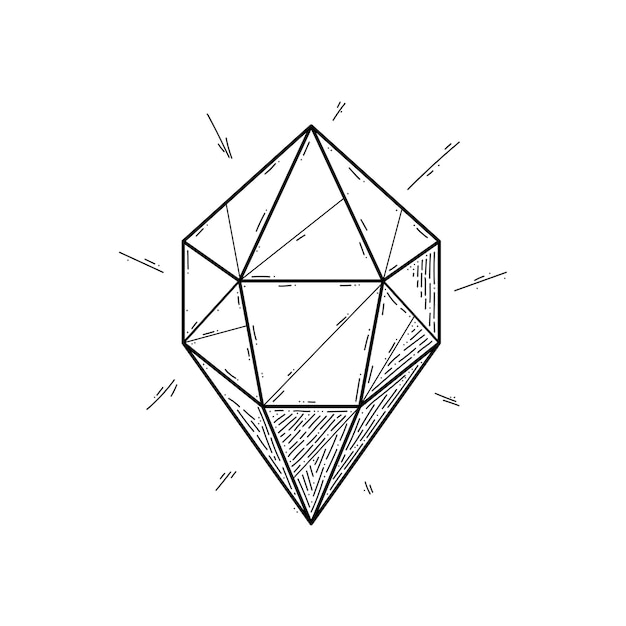 Elemento abstrato doodle mão desenhada diamante pedra preciosa luxo jóias esboço estilo de desenho vetorial