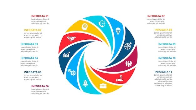 Elemento circular para infográfico com 11 opções de peças ou etapas modelo para diagrama de ciclo