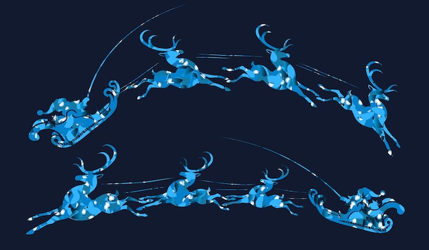 Vetor elemento da composição de natalsilhueta azul texturizada de papai noel andando em arreios de rena
