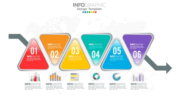 Elemento de 6 etapas de infografia com número e diagrama gráfico, design de gráfico de negócios.