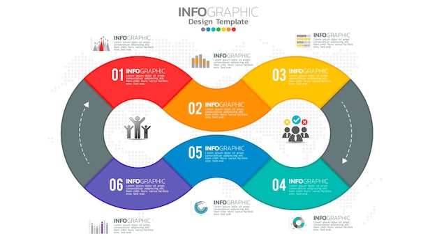 Elemento de 6 etapas de infografia com número e diagrama gráfico, design de gráfico de negócios.