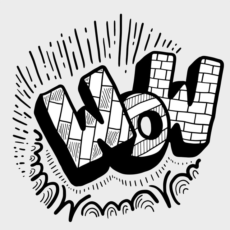 Vetor elemento de bolha de fala de nuvem desenhado à mão com texto wow