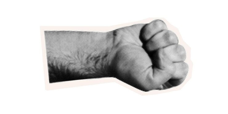 Vetor elemento de colagem de meia tonalidade de moda punho de mão protesto masculino elemento cortado no punho como sinal de força
