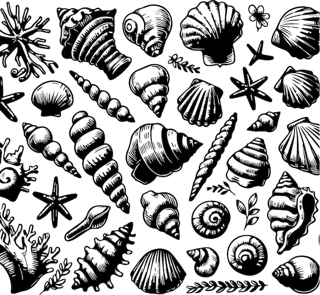 Elemento de conchas desenhadas à mão