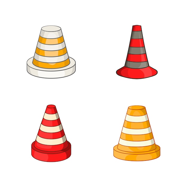 Vetor elemento de cone de estrada definido. conjunto de desenhos animados de elementos do vetor de cone de estrada
