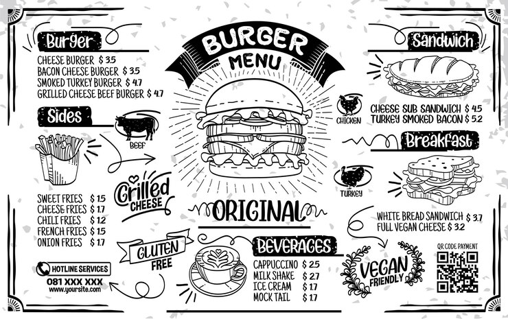 Vetor elemento de conjunto de elementos de ícone de menu de sanduíche de hambúrguer preto