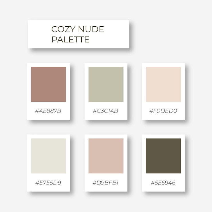Vetor elemento de cor. paleta de cores da moda paleta de cores nude aconchegante. amostra tom de sombra aconchegante com código hexadecimal