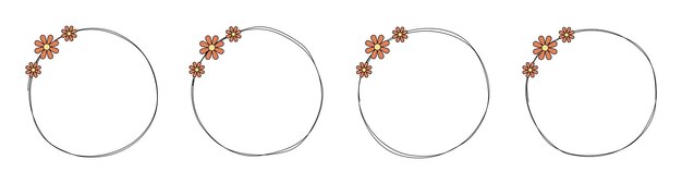 Elemento de decoração de moldura circular desenhada à mão com clip art de flores