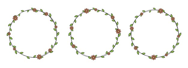 Elemento de decoração de moldura circular desenhada à mão com folhas e flores clip art