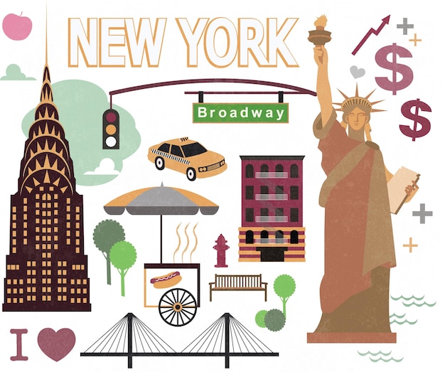 Elemento de desenho animado da cidade de nova york