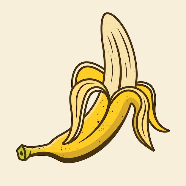 Elemento de desenho de desenho animado amarelo colorido de banana descascada ou ilustração vetorial de objeto gráfico isolada em fundo claro