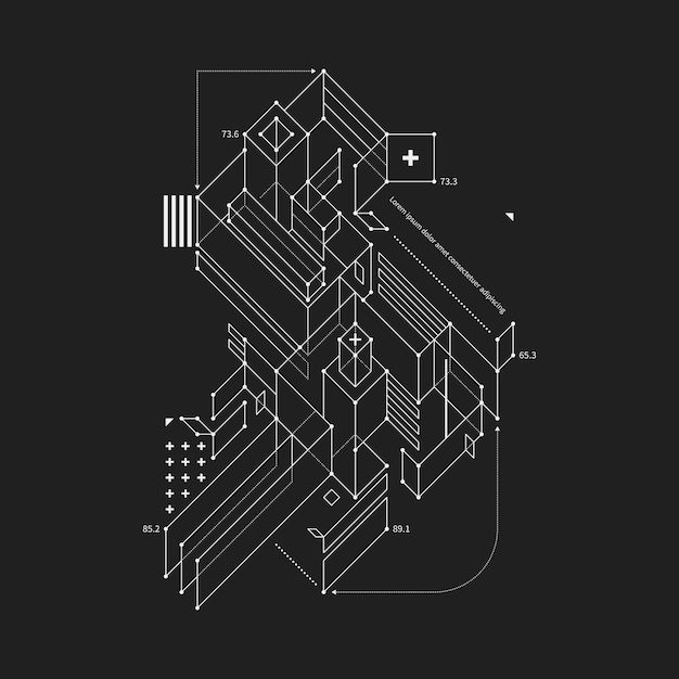 Elemento de design abstrato no estilo de rascunho no fundo preto. Útil para impressões e cartazes de techno.