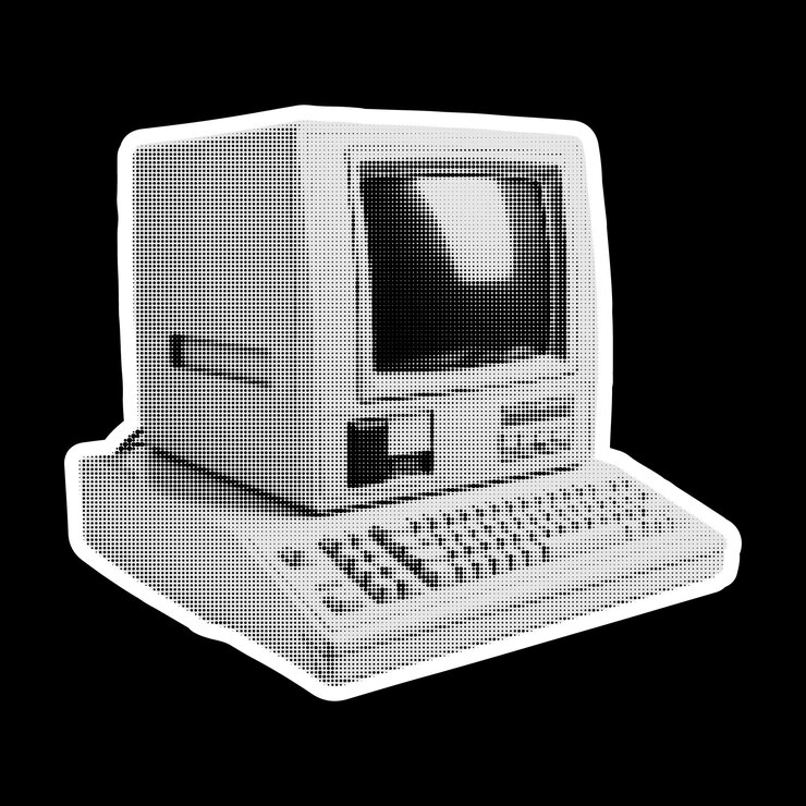 Vetor elemento de design de colagem de computador retrô de meio-tom no estilo de revista da moda ilustração em vetor