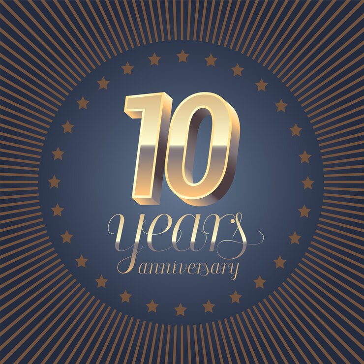 Elemento de design de decoração com medalha e número 3D para o 10º aniversário