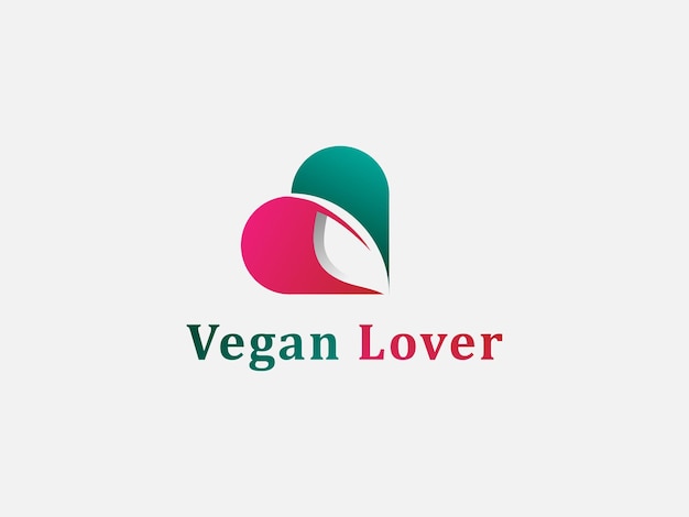 Elemento de design de logotipo de amante de comida vegana folhas verdes com símbolo de amor utilizável para menu de produtos modelo de vetor de design de logotipo de restaurante