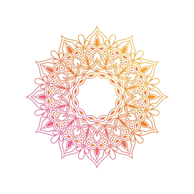 Elemento de design de mandala gradiente. mandala de boho de vetor em cores vibrantes de rosa e laranja. mandala com padrões florais.